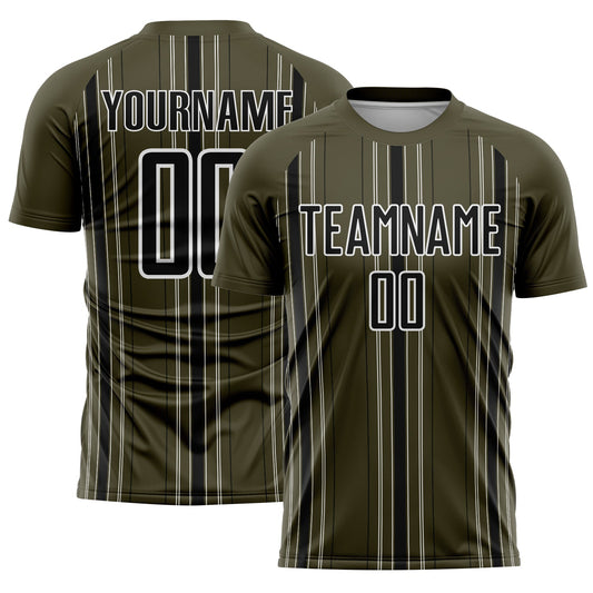 Custom Olive Black-White Stripe Sublimation Salute To Service Soccer Uniform Jersey - Sky-Custom