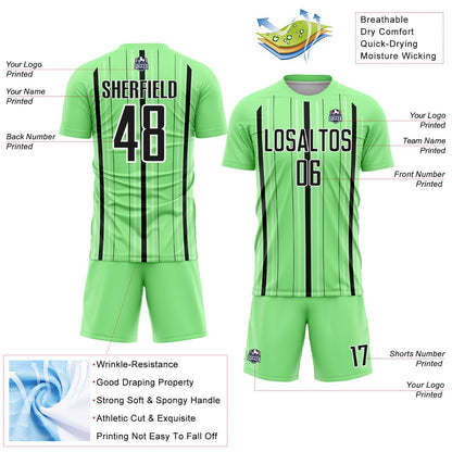 Custom Pea Green Black-White Stripe Sublimation Soccer Uniform Jersey - Sky-Custom