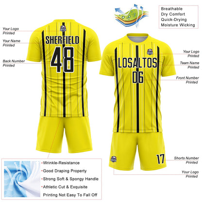 Custom Light Yellow Black-White Stripe Sublimation Soccer Uniform Jersey - Sky-Custom