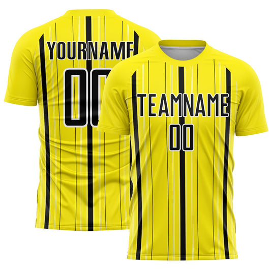 Custom Light Yellow Black-White Stripe Sublimation Soccer Uniform Jersey - Sky-Custom