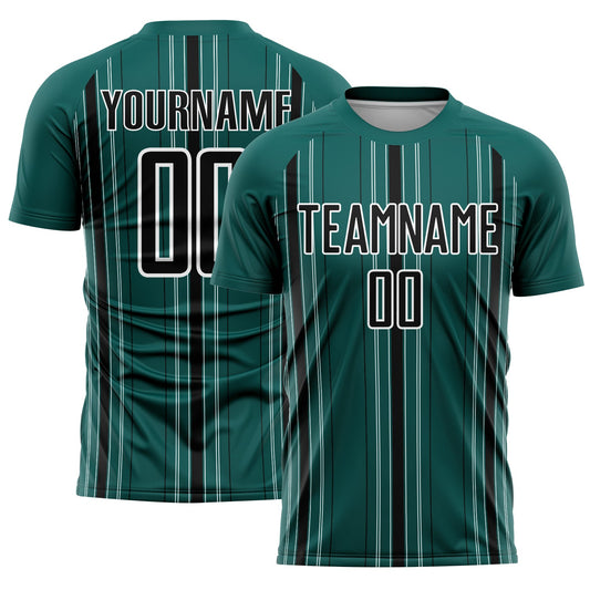 Custom Midnight Green Black-White Stripe Sublimation Soccer Uniform Jersey - Sky-Custom