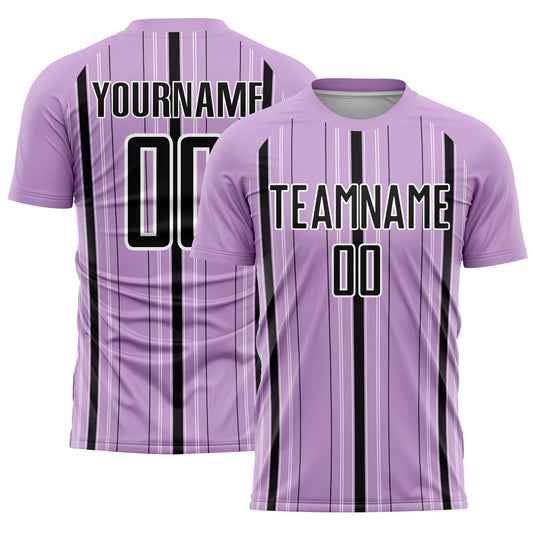 Custom Light Purple Black-White Stripe Sublimation Soccer Uniform Jersey - Sky-Custom
