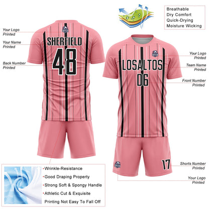 Custom Medium Pink Black-White Stripe Sublimation Soccer Uniform Jersey - Sky-Custom
