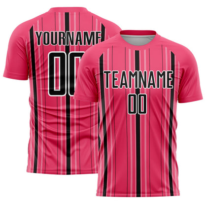 Custom Neon Pink Black-White Stripe Sublimation Soccer Uniform Jersey - Sky-Custom