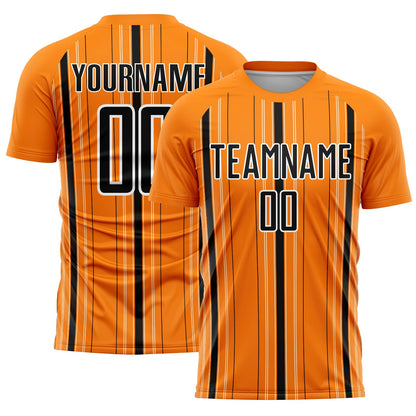 Custom Bay Orange Black-White Stripe Sublimation Soccer Uniform Jersey - Sky-Custom
