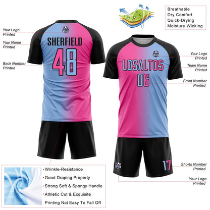 Custom Light Blue Pink-Black Sublimation Gradient Fashion Soccer Uniform Jersey - Sky-Custom