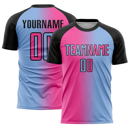 Custom Light Blue Pink-Black Sublimation Gradient Fashion Soccer Uniform Jersey - Sky-Custom