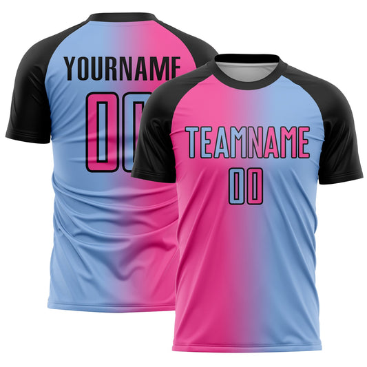 Custom Light Blue Pink-Black Sublimation Gradient Fashion Soccer Uniform Jersey - Sky-Custom