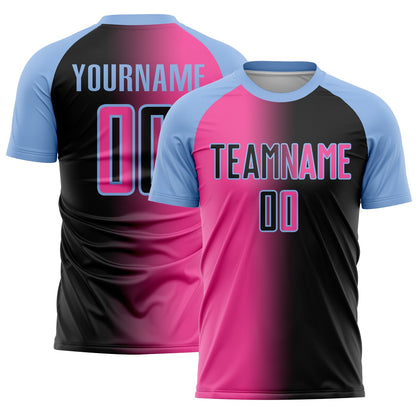 Custom Black Pink-Light Blue Sublimation Gradient Fashion Soccer Uniform Jersey - Sky-Custom
