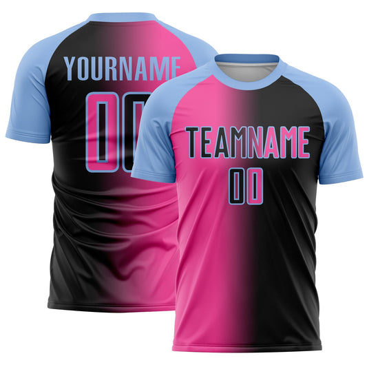 Custom Black Pink-Light Blue Sublimation Gradient Fashion Soccer Uniform Jersey - Sky-Custom
