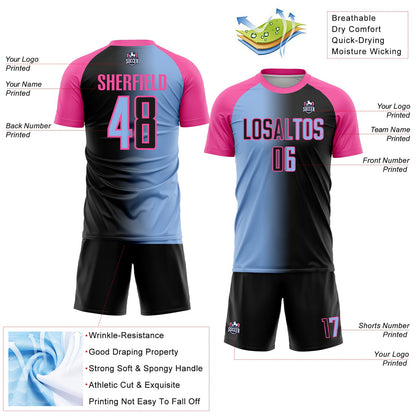 Custom Black Light Blue-Pink Sublimation Gradient Fashion Soccer Uniform Jersey - Sky-Custom