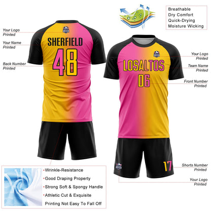 Custom Yellow Pink-Black Sublimation Gradient Fashion Soccer Uniform Jersey - Sky-Custom