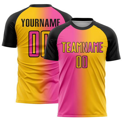 Custom Yellow Pink-Black Sublimation Gradient Fashion Soccer Uniform Jersey - Sky-Custom