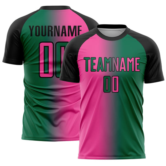 Custom Kelly Green Pink-Black Sublimation Gradient Fashion Soccer Uniform Jersey - Sky-Custom