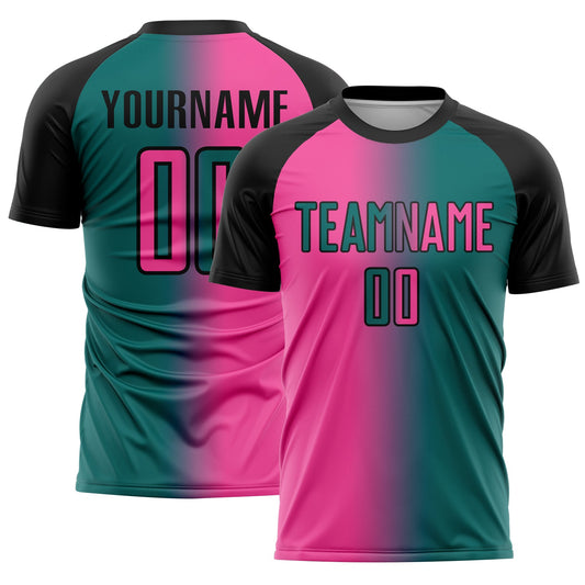 Custom Teal Pink-Black Sublimation Gradient Fashion Soccer Uniform Jersey - Sky-Custom