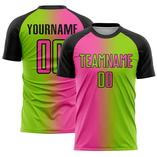Custom Neon Green Pink-Black Sublimation Gradient Fashion Soccer Uniform Jersey - Sky-Custom