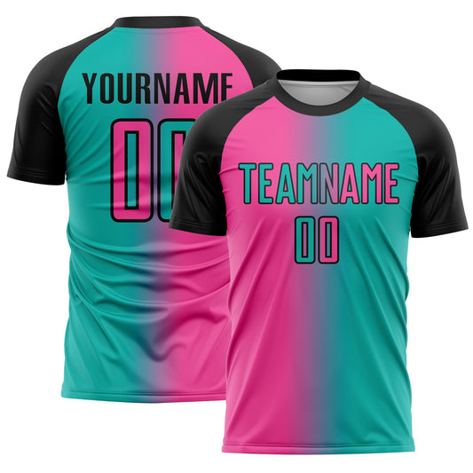 Custom Aqua Pink-Black Sublimation Gradient Fashion Soccer Uniform Jersey - Sky-Custom