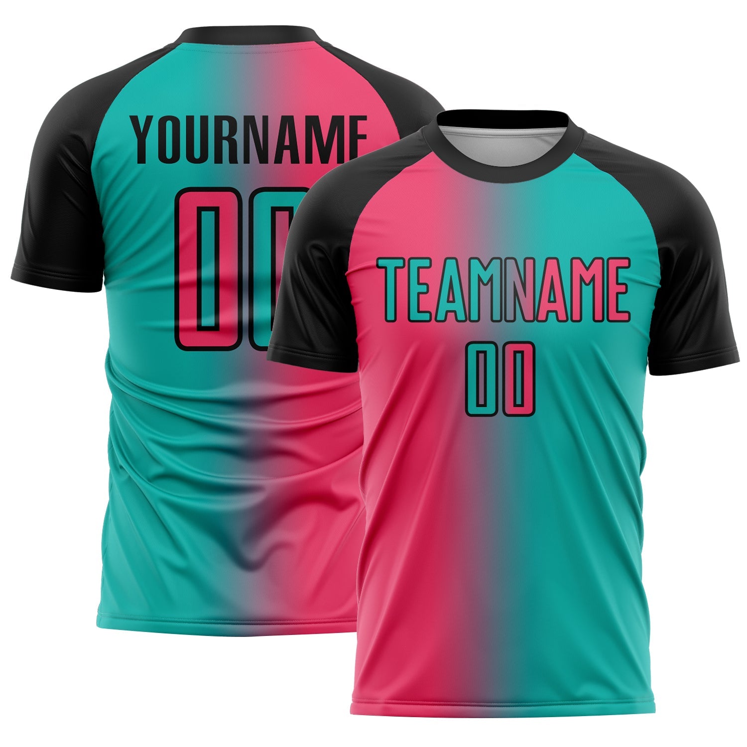 Custom Aqua Neon Pink-Black Sublimation Gradient Fashion Soccer Uniform Jersey - Sky-Custom