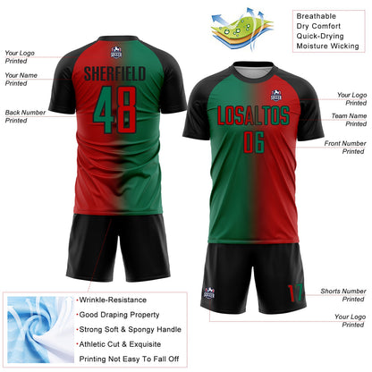 Custom Red Kelly Green-Black Sublimation Gradient Fashion Soccer Uniform Jersey - Sky-Custom