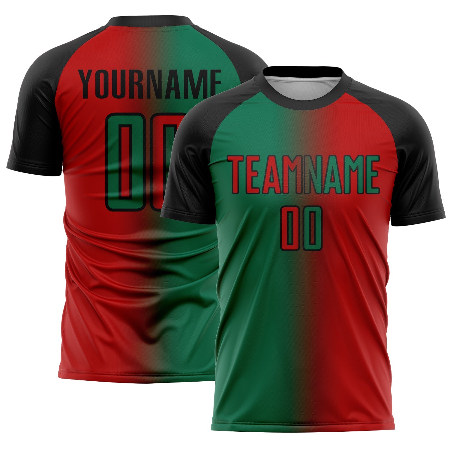 Custom Red Kelly Green-Black Sublimation Gradient Fashion Soccer Uniform Jersey - Sky-Custom