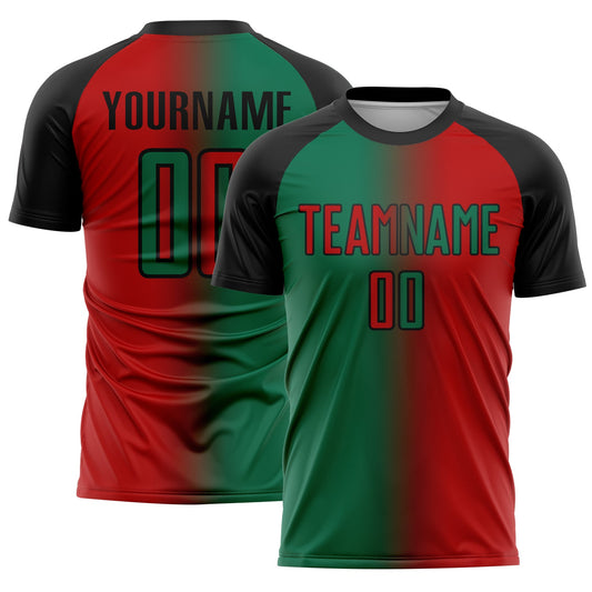 Custom Red Kelly Green-Black Sublimation Gradient Fashion Soccer Uniform Jersey - Sky-Custom