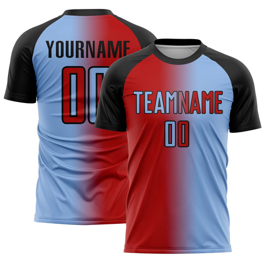 Custom Light Blue Red-Black Sublimation Gradient Fashion Soccer Uniform Jersey - Sky-Custom