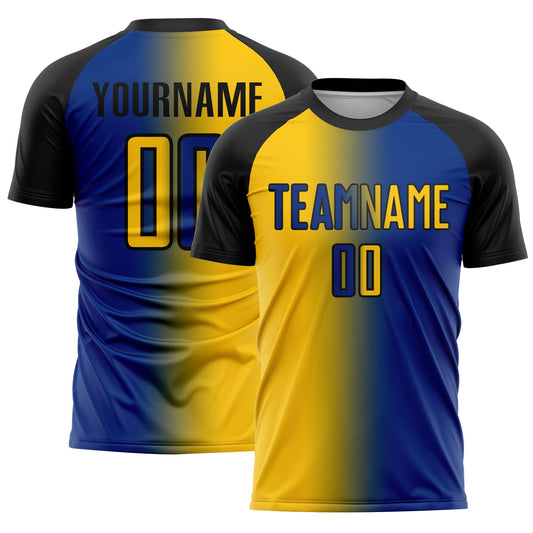 Custom Royal Yellow-Black Sublimation Gradient Fashion Soccer Uniform Jersey - Sky-Custom