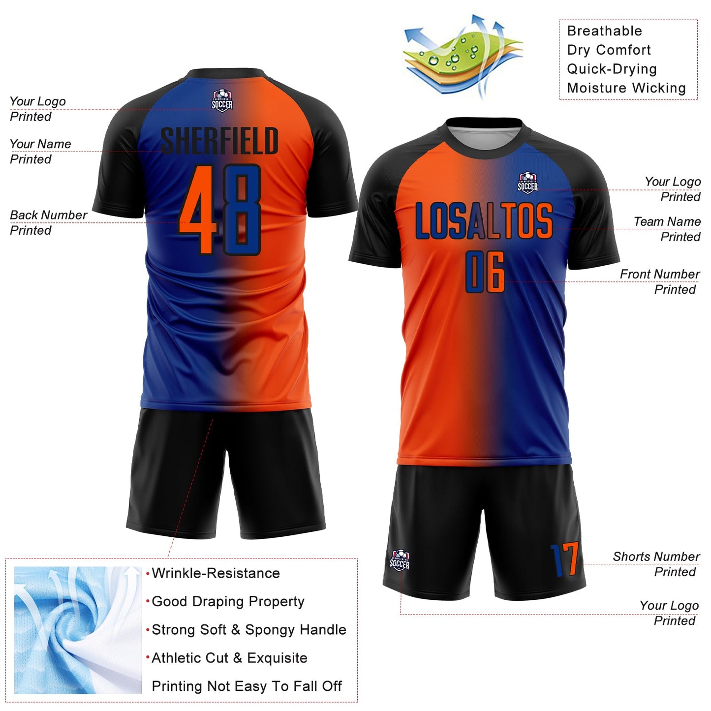 Custom Royal Orange-Black Sublimation Gradient Fashion Soccer Uniform Jersey - Sky-Custom