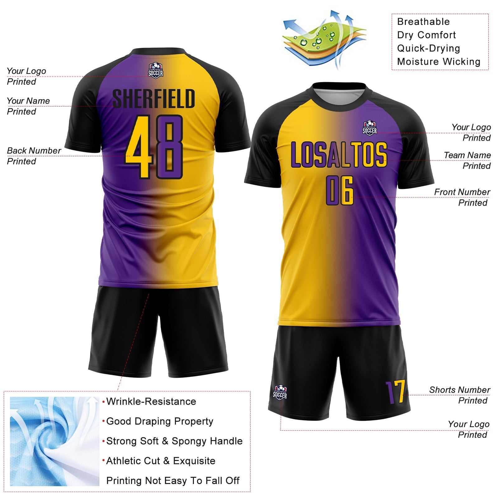 Custom Purple Yellow-Black Sublimation Gradient Fashion Soccer Uniform Jersey - Sky-Custom
