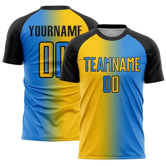 Custom Powder Blue Yellow-Black Sublimation Gradient Fashion Soccer Uniform Jersey - Sky-Custom