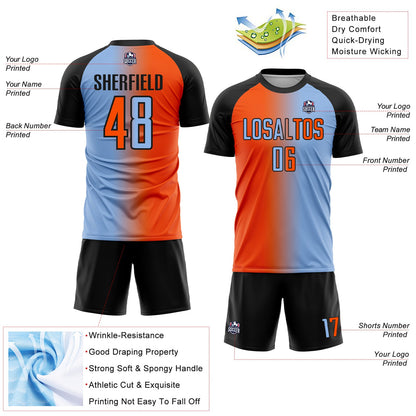 Custom Light Blue Orange-Black Sublimation Gradient Fashion Soccer Uniform Jersey - Sky-Custom