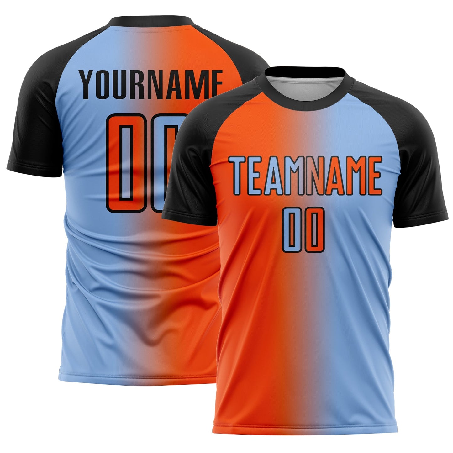 Custom Light Blue Orange-Black Sublimation Gradient Fashion Soccer Uniform Jersey - Sky-Custom