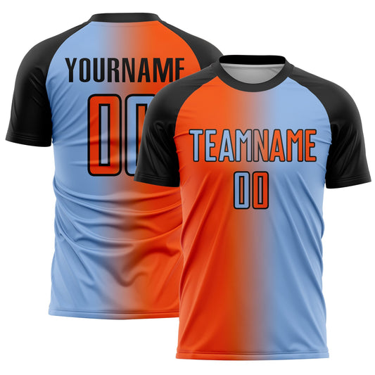 Custom Light Blue Orange-Black Sublimation Gradient Fashion Soccer Uniform Jersey - Sky-Custom