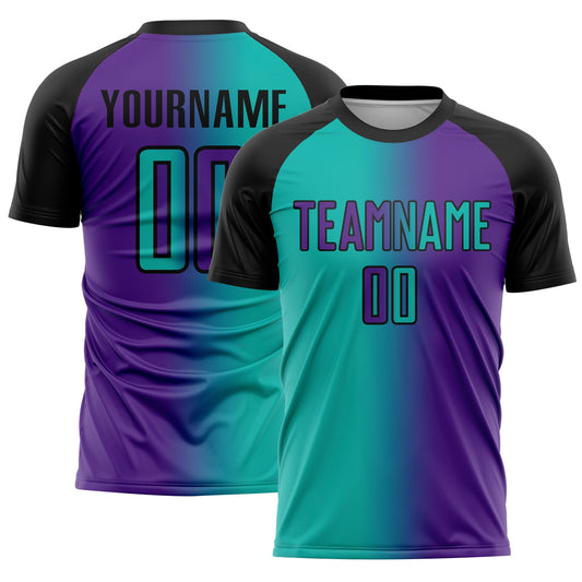 Custom Purple Aqua-Black Sublimation Gradient Fashion Soccer Uniform Jersey - Sky-Custom