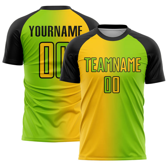 Custom Neon Green Yellow-Black Sublimation Gradient Fashion Soccer Uniform Jersey - Sky-Custom