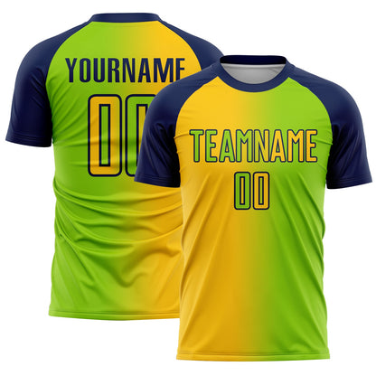 Custom Neon Green Yellow-Navy Sublimation Gradient Fashion Soccer Uniform Jersey - Sky-Custom