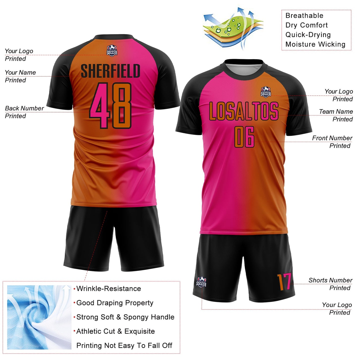 Custom Texas Orange Hot Pink-Black Sublimation Gradient Fashion Soccer Uniform Jersey - Sky-Custom