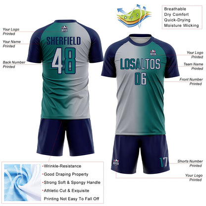 Custom Teal Gray-Navy Sublimation Gradient Fashion Soccer Uniform Jersey - Sky-Custom