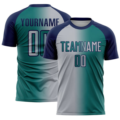 Custom Teal Gray-Navy Sublimation Gradient Fashion Soccer Uniform Jersey - Sky-Custom