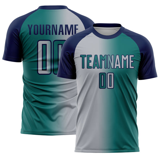 Custom Teal Gray-Navy Sublimation Gradient Fashion Soccer Uniform Jersey - Sky-Custom