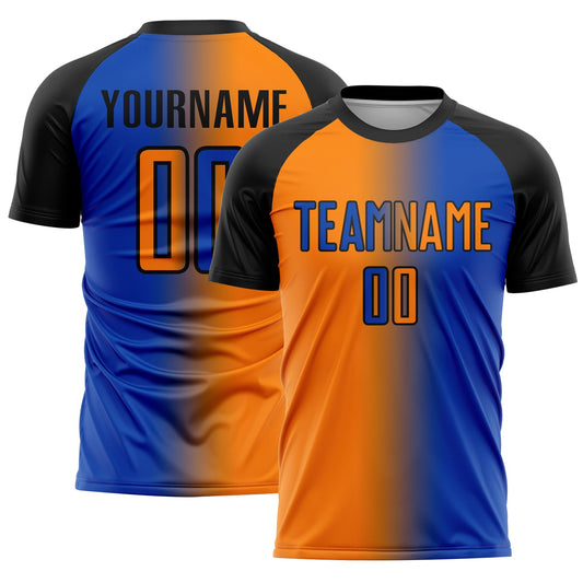 Custom Thunder Blue Bay Orange-Black Sublimation Gradient Fashion Soccer Uniform Jersey - Sky-Custom