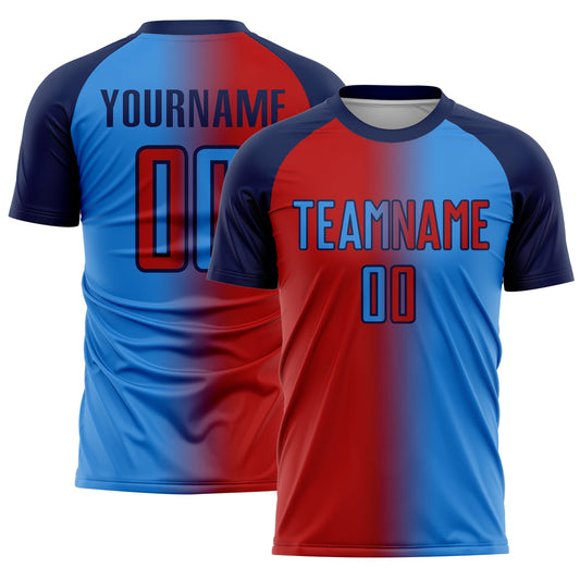 Custom Powder Blue Red-Navy Sublimation Gradient Fashion Soccer Uniform Jersey - Sky-Custom