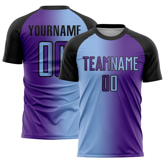 Custom Purple Light Blue-Black Sublimation Gradient Fashion Soccer Uniform Jersey - Sky-Custom