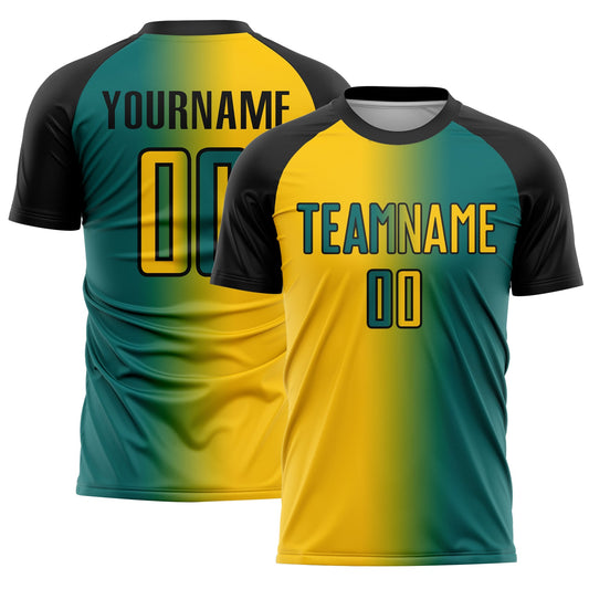 Custom Teal Yellow-Black Sublimation Gradient Fashion Soccer Uniform Jersey - Sky-Custom