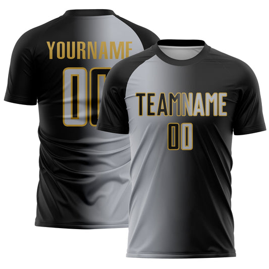 Custom Black Gray-Old Gold Sublimation Gradient Fashion Soccer Uniform Jersey - Sky-Custom