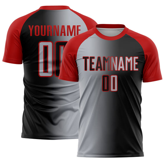 Custom Black Gray-Red Sublimation Gradient Fashion Soccer Uniform Jersey - Sky-Custom