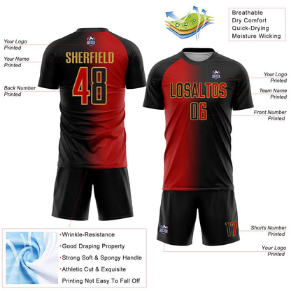 Custom Black Red-Old Gold Sublimation Gradient Fashion Soccer Uniform Jersey - Sky-Custom