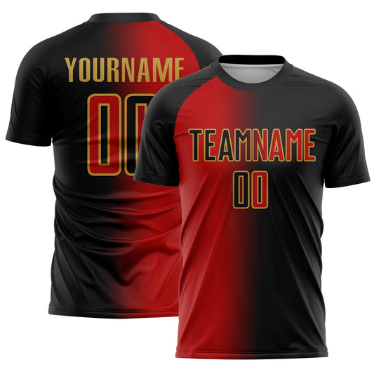 Custom Black Red-Old Gold Sublimation Gradient Fashion Soccer Uniform Jersey - Sky-Custom