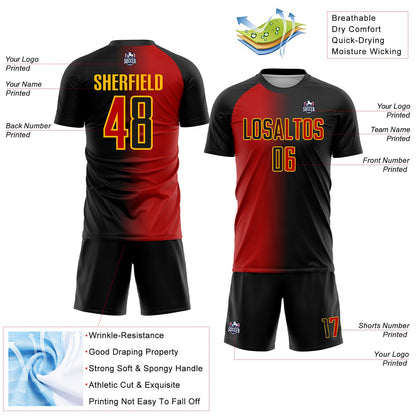 Custom Black Red-Gold Sublimation Gradient Fashion Soccer Uniform Jersey - Sky-Custom