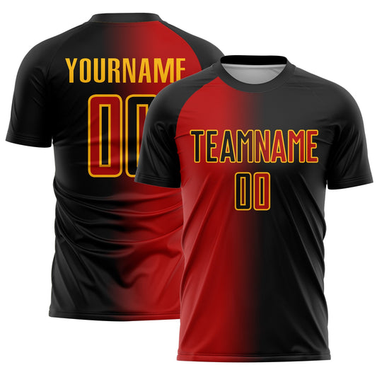 Custom Black Red-Gold Sublimation Gradient Fashion Soccer Uniform Jersey - Sky-Custom